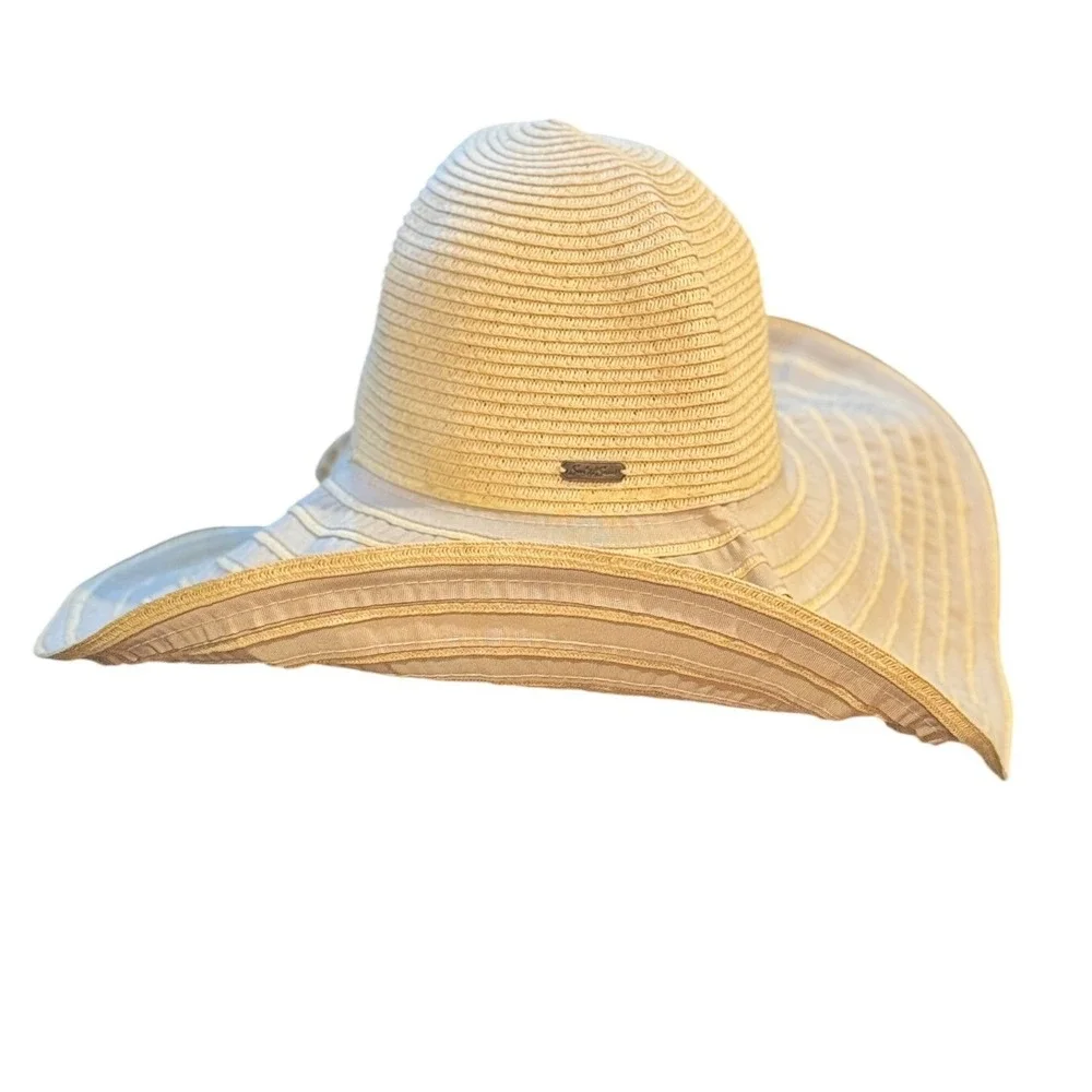 Sun N Sand Tan Wide Brim Floppy Straw Sun Hat Beach Vacation One Size